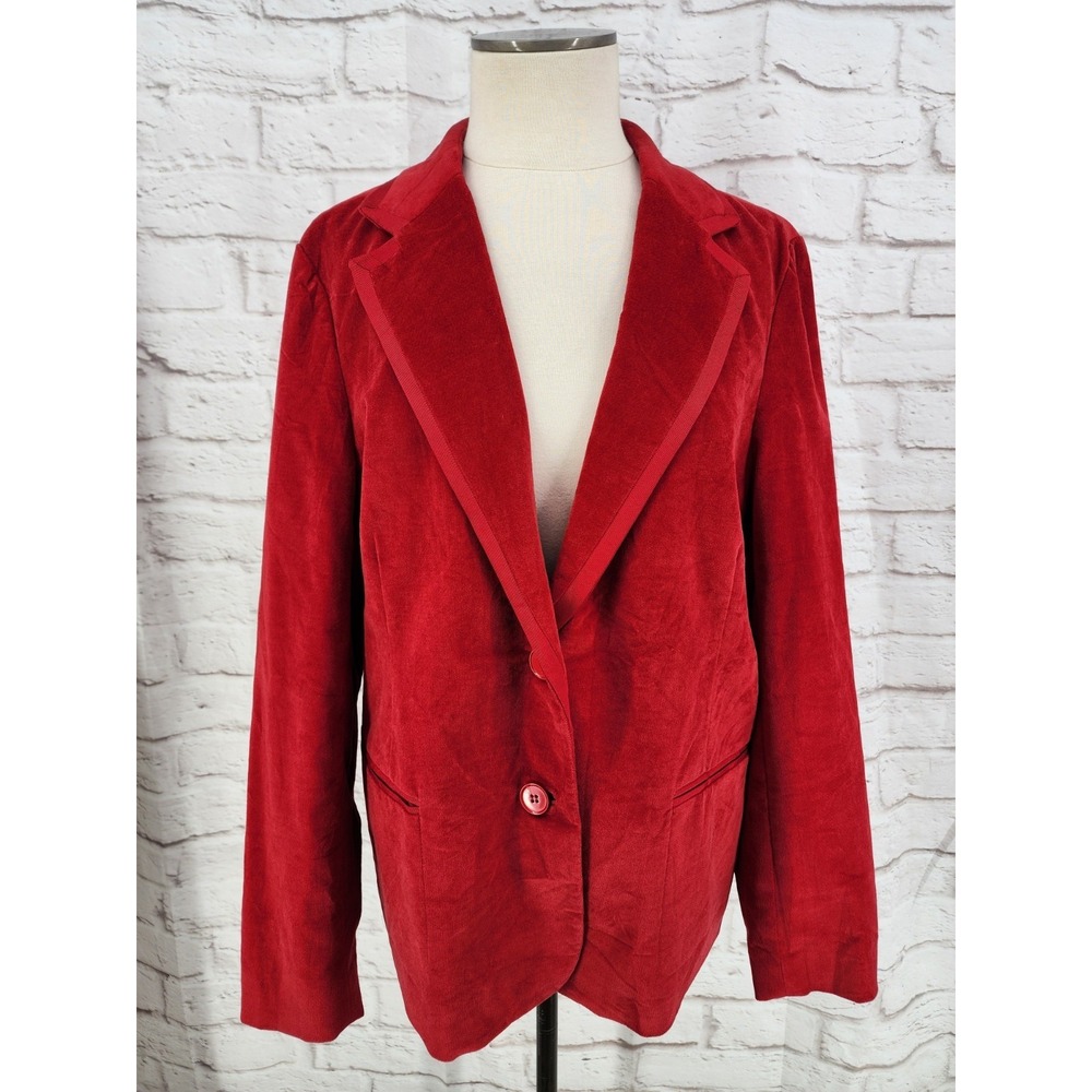 Vintage Red Velvet Blazer Jacket Western Stretch Two Button Notch Colorful Sz 1X